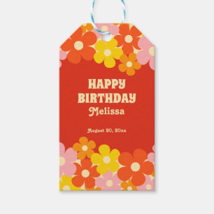 Colourful Retro Orange Boho Flower 50th Birthday Gift Tags