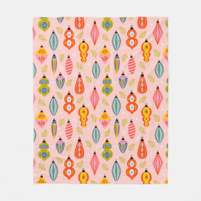 Colourful Retro Ornaments Christmas Pattern Fleece Blanket (Front)