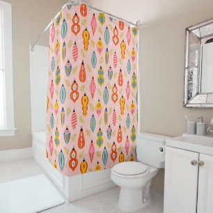 Colourful Retro Ornaments Christmas Pattern Shower Curtain