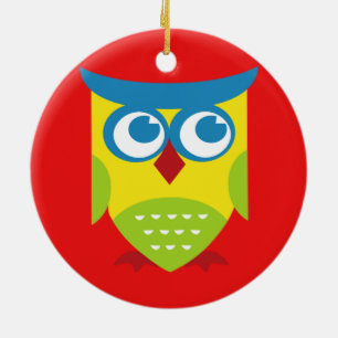 Colourful Retro Owl Ceramic Ornament