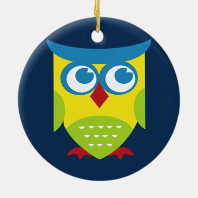Colourful Retro Owl Ceramic Tree Decoration (Back)