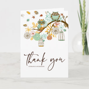 Colourful Retro Owls Fall Wedding Thank You Card