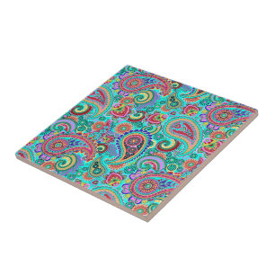 Colourful Retro Paisley 2a Tile