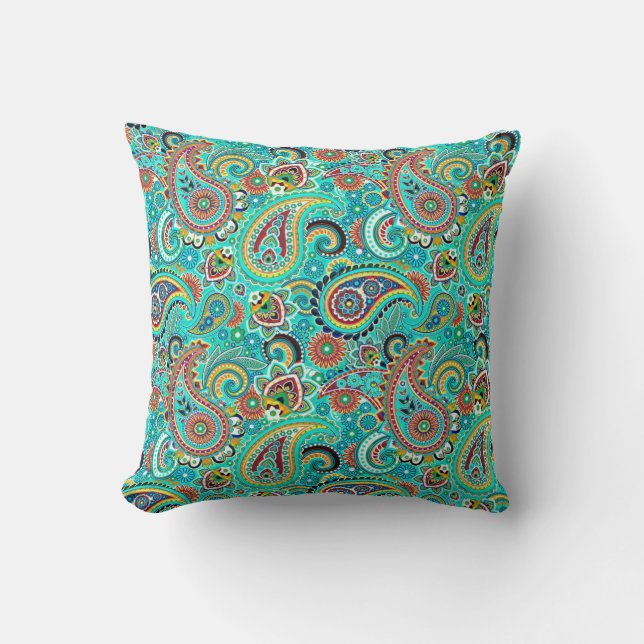 Colourful Retro Paisley Cushion (Front)