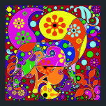 Colourful Retro Paisley Pop Art Dog Poster<br><div class="desc">Bright retro colourful hippie flowers with a hidden doggy. For more colourful  wall art visit the rest of this shop!</div>