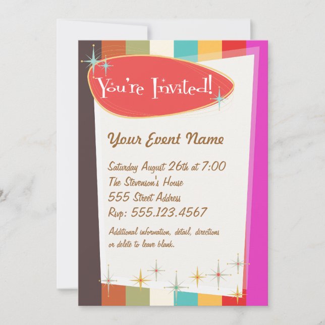 Colourful Retro Party Invitation (Front)