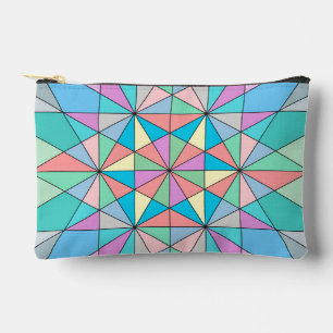 Colourful retro Pastel Mosaic Triangle Star Patter Accessory Pouch
