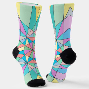 Colourful retro Pastel Mosaic Triangle Star Patter Socks