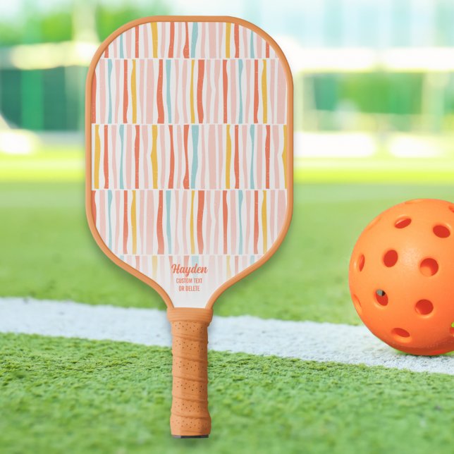 Colourful Retro Pastel Stripes Personalised Text Pickleball Paddle (Creator Uploaded)