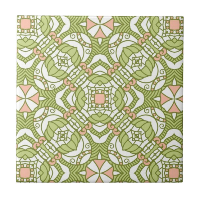 Colourful retro pattern background 2 ceramic tile (Front)