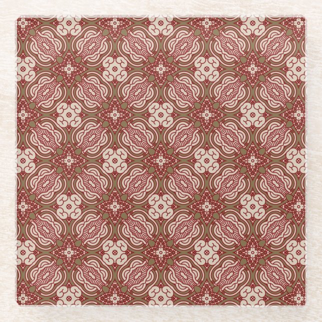 Colourful retro pattern background 4 glass coaster (Front)