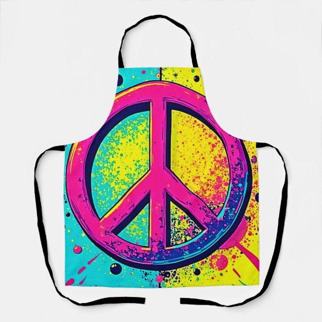 Colourful Retro Peace Sign Apron (Front)