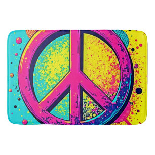 Colourful Retro Peace Sign Bath Mat