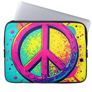 Colourful Retro Peace Sign Laptop Sleeve