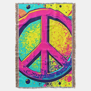 Colourful Retro Peace Sign Throw Blanket
