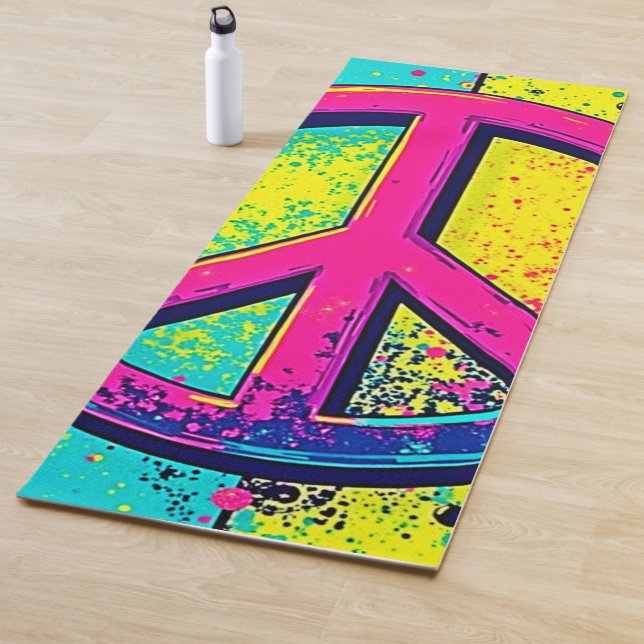 Colourful Retro Peace Sign Yoga Mat (In Situ)