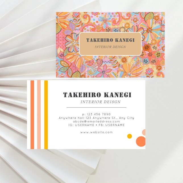 Colourful Retro Pink and blue Coral Floral Pattern Business Card (Creator Uploaded)