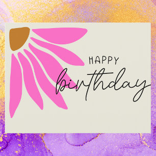 Colourful Retro Pink Floral Happy Birthday Postcard