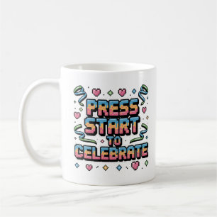 Colourful Retro Pixel Press Start Gamer Celebratio Coffee Mug