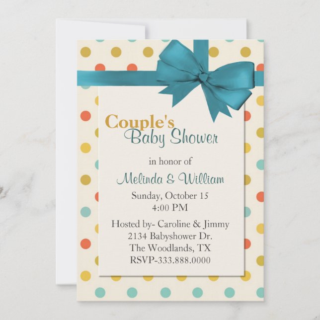 Colourful Retro Polka Dot Couple's Baby Shower Invitation (Front)