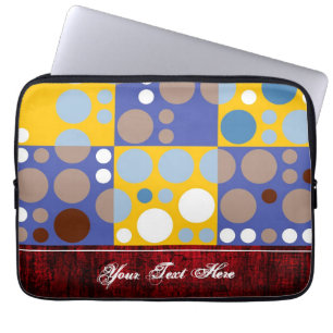 Colourful Retro Polka Dots Pattern. Dark Red Borde Laptop Sleeve