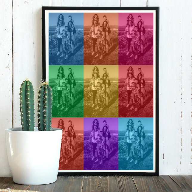 Colourful Retro Pop Art Family Custom Photo Grid Poster (Colorful Retro Pop Art Family Custom Photo Grid Poster)