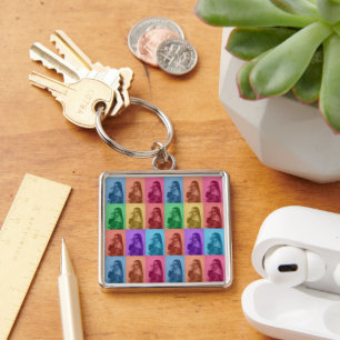 Colourful Retro Pop Art Modern Custom Photo Grid Key Ring