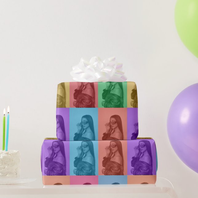 Colourful Retro Pop Art Modern Custom Photo Grid Wrapping Paper (Party Gifts)