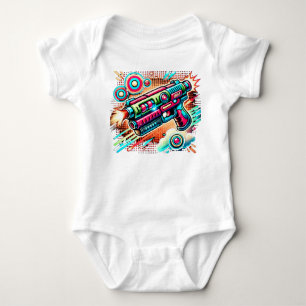 Colourful Retro Pop Art Ray Gun   Futuristic Sci-F Baby Bodysuit