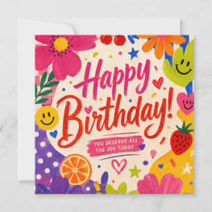 Colourful Retro Pop Birthday Greeting with Flowers Invitation