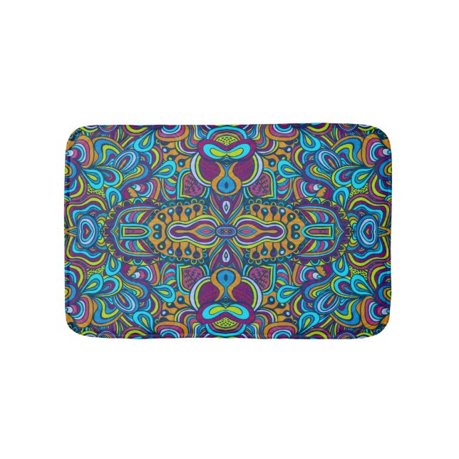 Colourful Retro Psychedelic Abstract Swirls Bath Mat (Front)