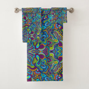 Colourful Retro Psychedelic Abstract Swirls Bath Towel Set