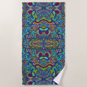 Colourful Retro Psychedelic Abstract Swirls Beach Towel