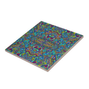 Colourful Retro Psychedelic Abstract Swirls Ceramic Tile