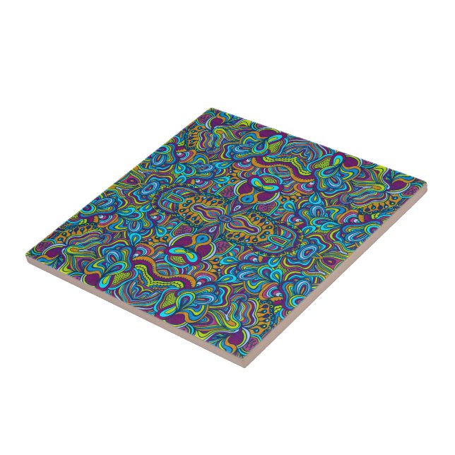 Colourful Retro Psychedelic Abstract Swirls Ceramic Tile (Side)
