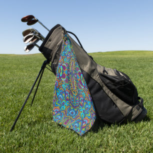 Colourful Retro Psychedelic Abstract Swirls Golf Towel