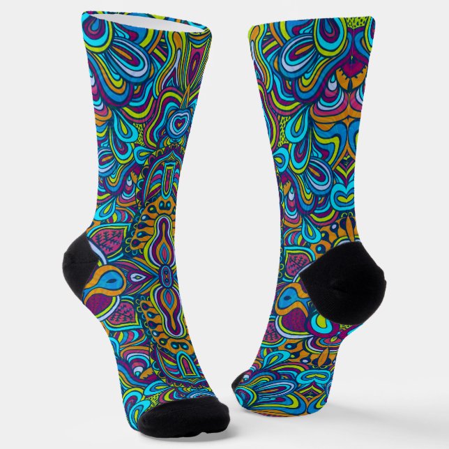 Colourful Retro Psychedelic Abstract Swirls Socks (Angled)