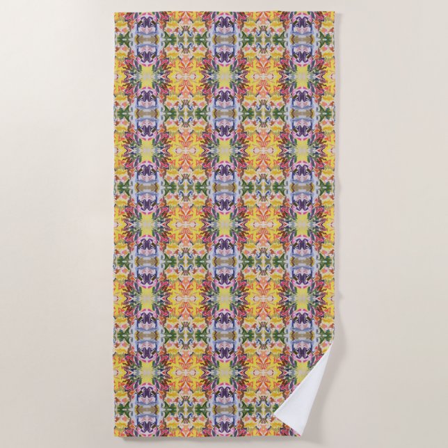 Colourful Retro Psychedelic Kaleidoscope Abstract Beach Towel (Front)