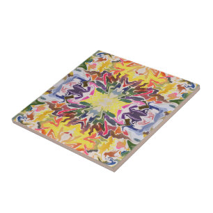 Colourful Retro Psychedelic Kaleidoscope Abstract Ceramic Tile