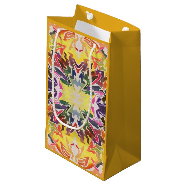 Colourful Retro Psychedelic Kaleidoscope Abstract Small Gift Bag (Front Angled)