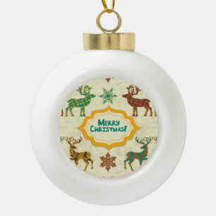 Colourful Retro Rain-Deer Merry Christmas Ceramic Ball Christmas Ornament