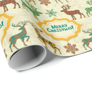 Colourful Retro Rain-Deer Merry Christmas Wrapping Paper