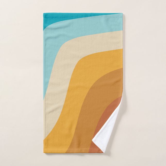 Colourful Retro Rainbow Abstract Waves Bath Towel Set (Hand Towel)