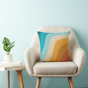 Colourful Retro Rainbow Abstract Waves  Cushion