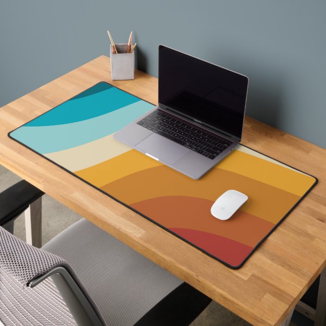 Colourful Retro Rainbow Abstract Waves  Desk Mat (Office 2)