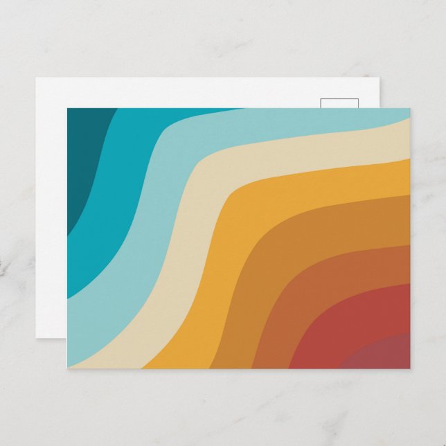 Colourful Retro Rainbow Abstract Waves  Holiday Postcard (Front/Back)