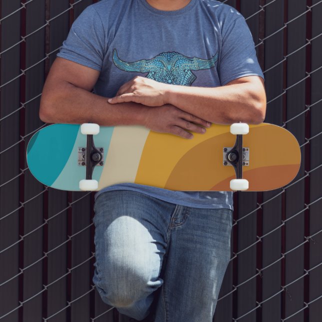 Colourful Retro Rainbow Abstract Waves  Skateboard (Outdoor 3)