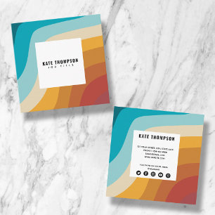 Colourful Retro Rainbow Abstract Waves Social Medi Square Business Card