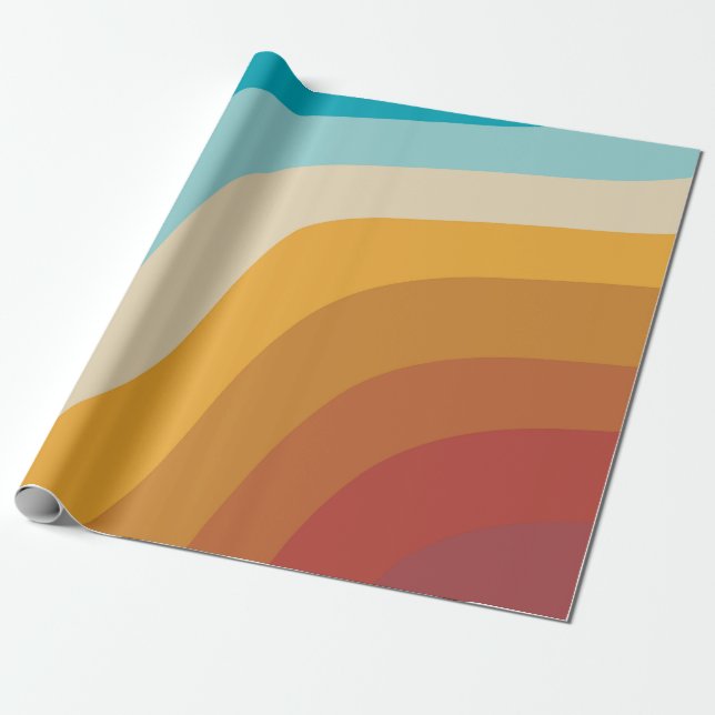 Colourful Retro Rainbow Abstract Waves Wrapping Paper (Unrolled)