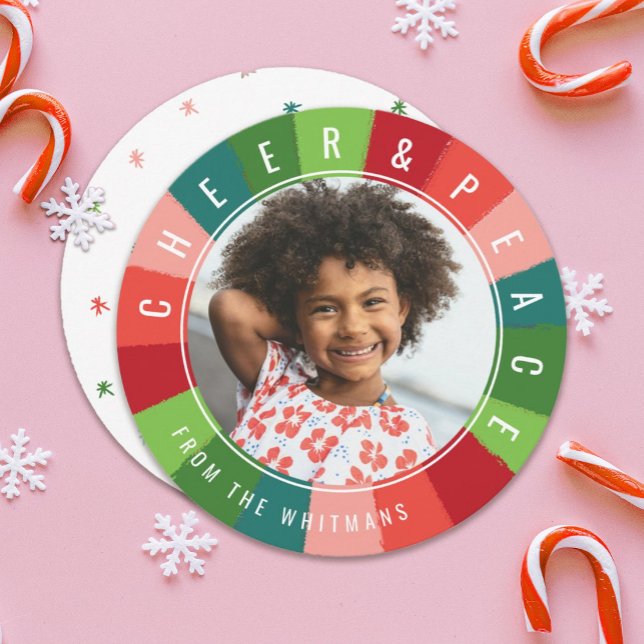 Colourful Retro Rainbow Circle Photo Christmas Holiday Card (Creator Uploaded)